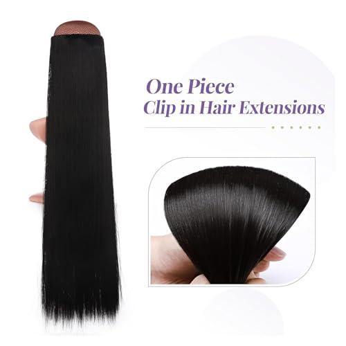 RIBONI One Piece Clip in Hair Extensions 22Inch Auburn Silky Straight Synthetic Seamless 5 Clips 3/4 Full Head One Piece Hair Extensions Clip in