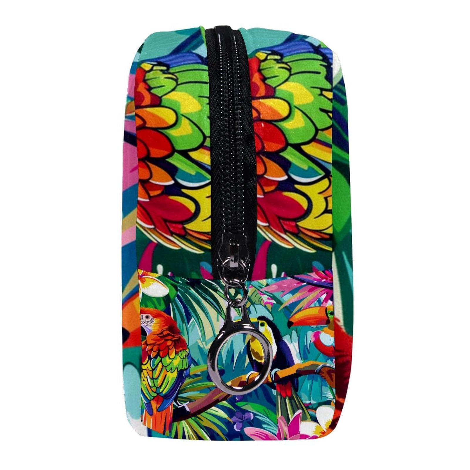 WOSHJIUK WOSHJIUK Makeup Bags for Women,Toiletry Bag for Men,Flowers Tropical Toucan Parrot,Travel Cosmetic Bag