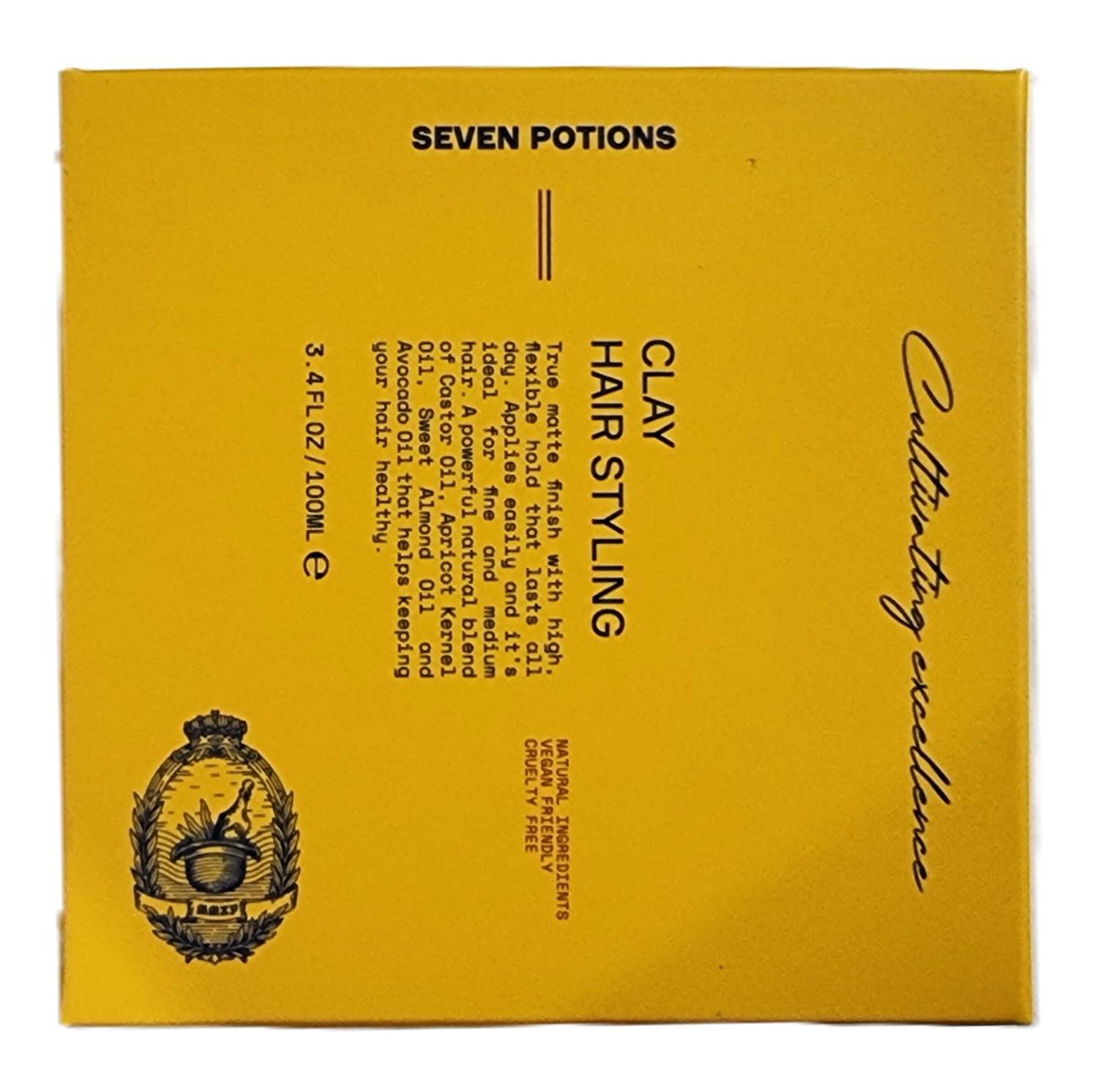 SEVEN POTIONS SEVEN POTIONS Hair Clay For Men and Women 3.4 fl oz - High Hold Matte Pomade - Effortless Hair Styling Product That Leaves No Residue - Water Based - Natural, Vegan, Cruelty Free