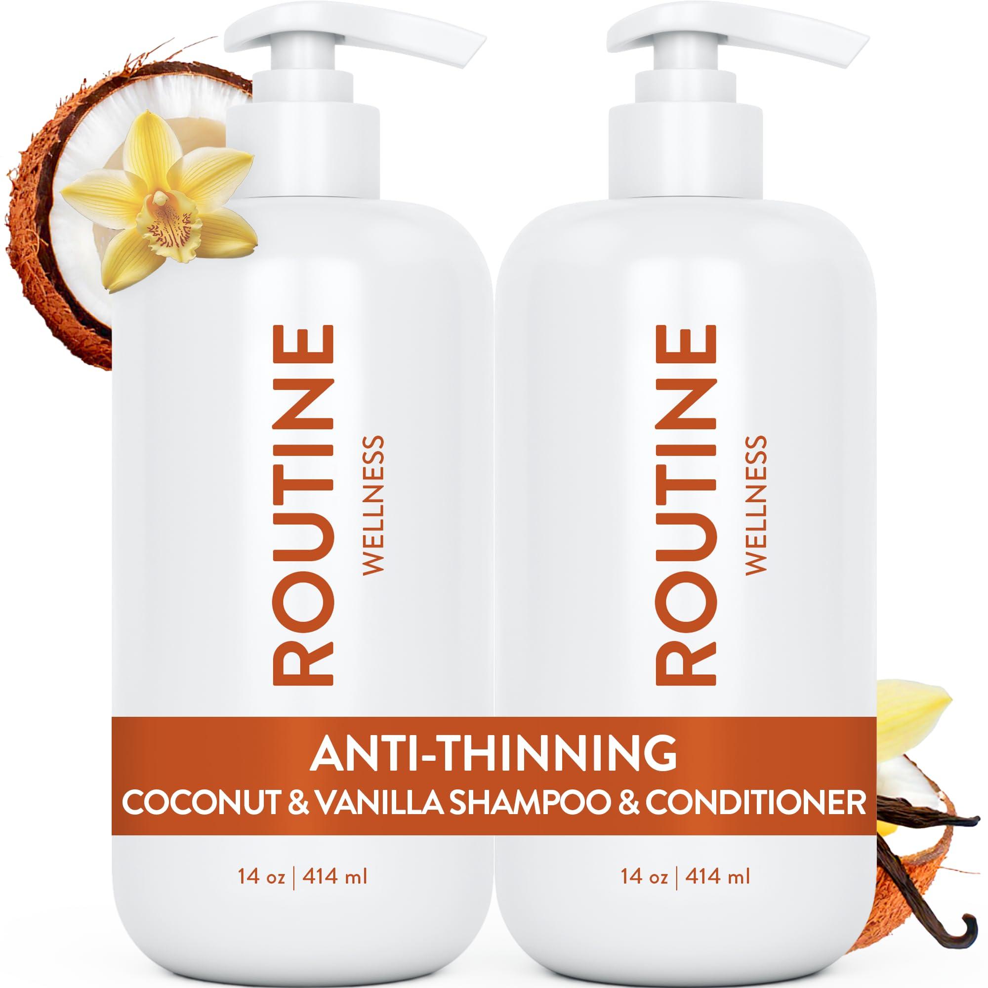 Routine Wellness Routine Wellness Anti-Thinning Shampoo and Conditioner Set for Thinning Hair - Biotin DHT Blocker Women & Men - Color Safe Shampoo for Hair Loss & Healthier Growth - Coconut & Vanilla (Pack of 2)