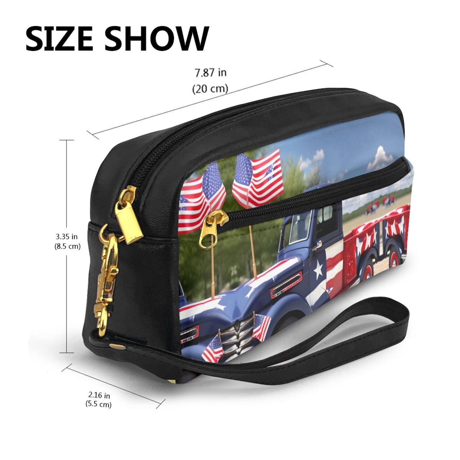 SDEGTHO SDEGTHO 4th Of July Patriotic Trucks Women Travel Makeup Pouch Makeup Bag For Purse Portable Toiletry Bag Accessories Organizer