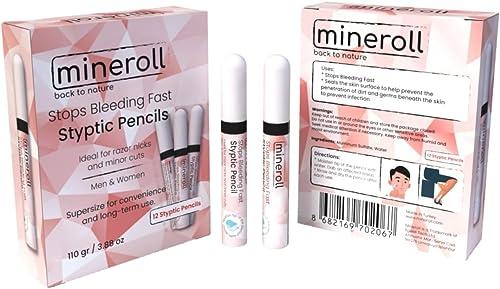 MINEROLL Styptic Pencils Shave Accessories (12 Pencils) Stops Bleeding Fast for Shaving Nicks, Razor Cuts for Men & Women - Sanitary and Great for Barbers or Personal (1)