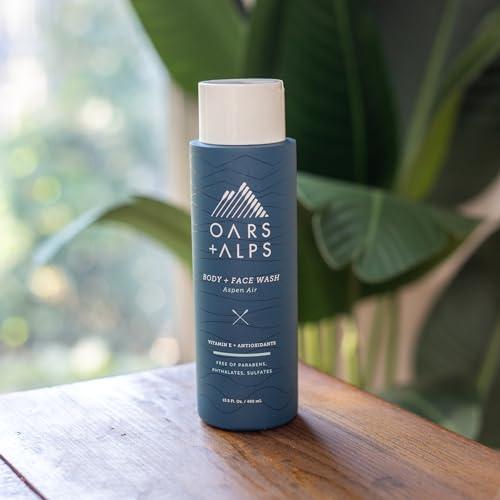 Oars + Alps Oars + Alps Mens Moisturizing Body and Face Wash, Skin Care Infused with Vitamin E and Antioxidants, Sulfate Free, Aspen Air, 2 Pack