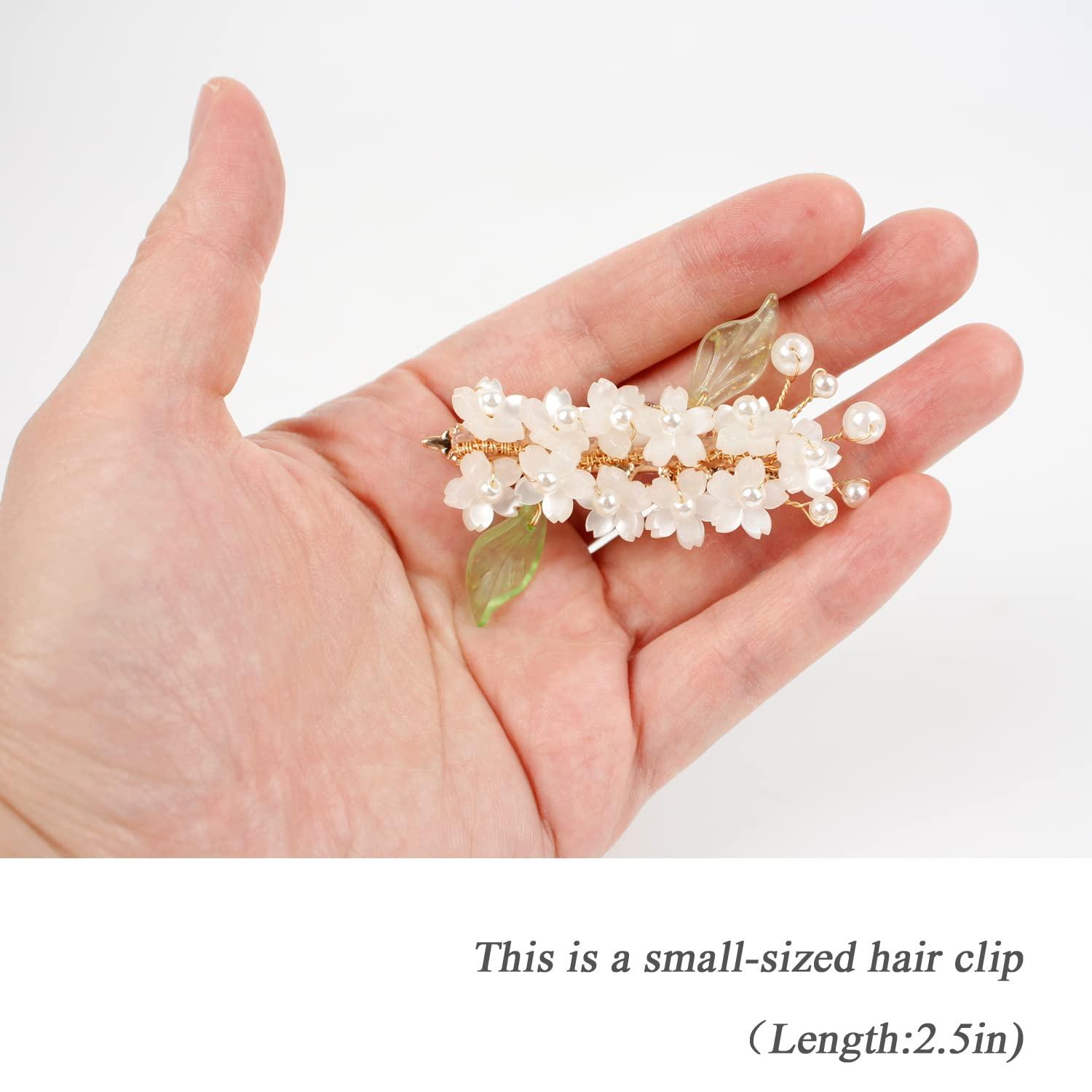 WANLIAN White Flower Hair Barrettes for Women Small Decorative Hair Clips with an Appearance of Blooming Flowers Elegant Hair Clips with Pearls for Prom and Wedding