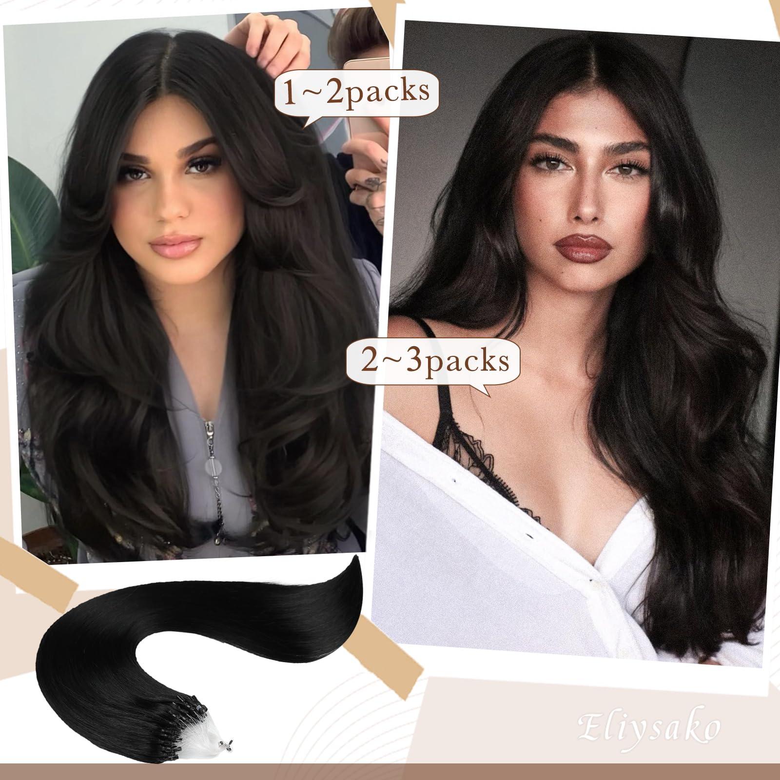 Eliysako Microlink Hair Extensions Human Hair 50g 20inch(#1) Natural Black Micro Link Hair Extensions Human Hair Microbead Hair Extensions Microloop Hair Extensions Human Hair For Women