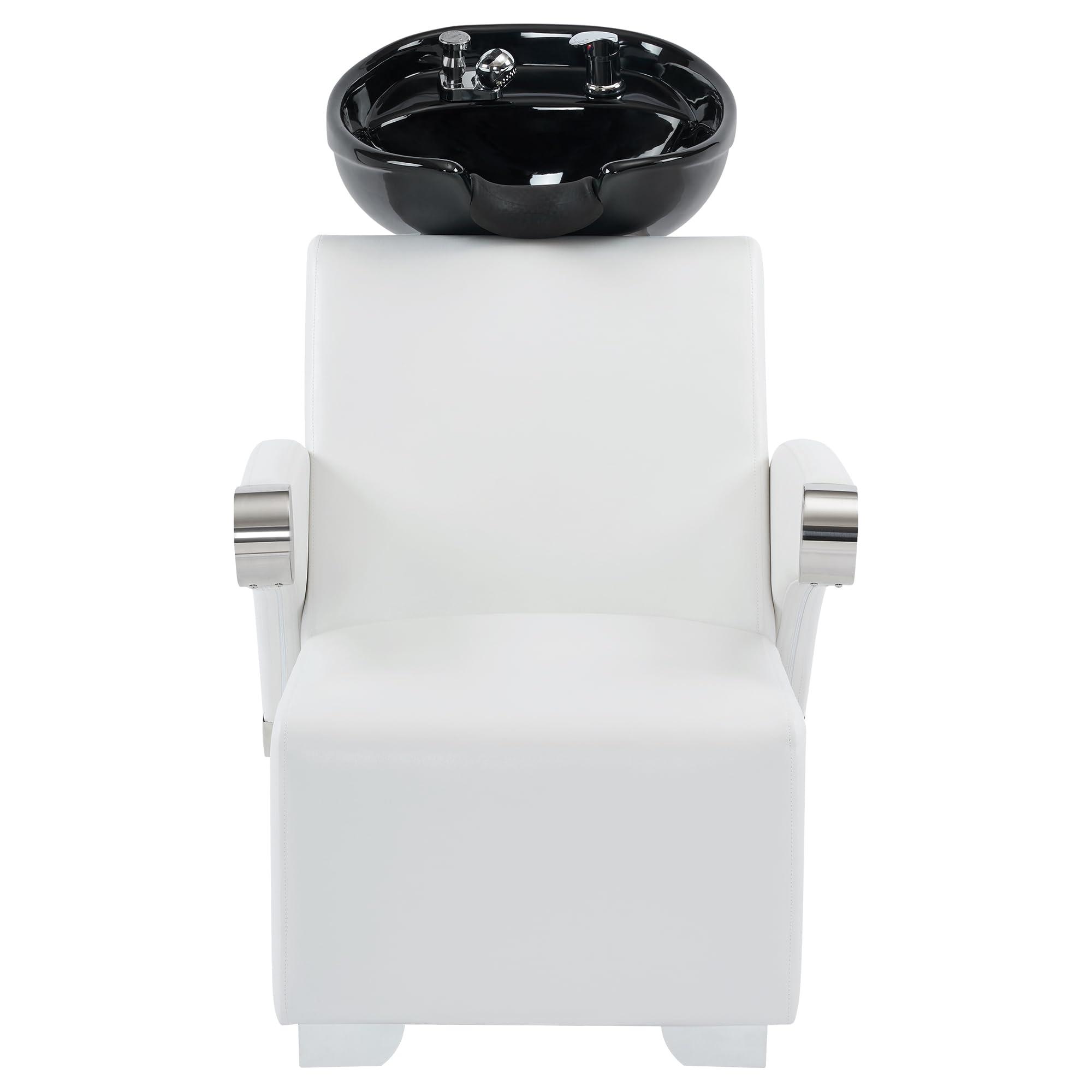 BarberPub BarberPub Ceramic Bowl Backwash Shampoo Chair, Adjustable Modern Shampoo Sink Chair, Hair Washing Station for Professional Shampoo Barbershop, Home&Beauty Spa Salon 9102 (White)