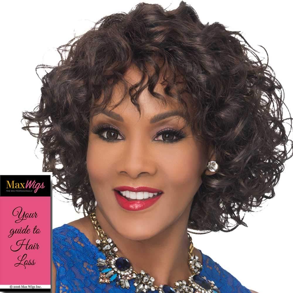 Vivica Oprah-5 Wig Color P4/27/30 - Vivica Fox Wigs 12\" Medium Length Loose Mixed Curls Side Part Synthetic Pure Stretch Cap Spiral Bundle MaxWigs Hairloss Booklet
