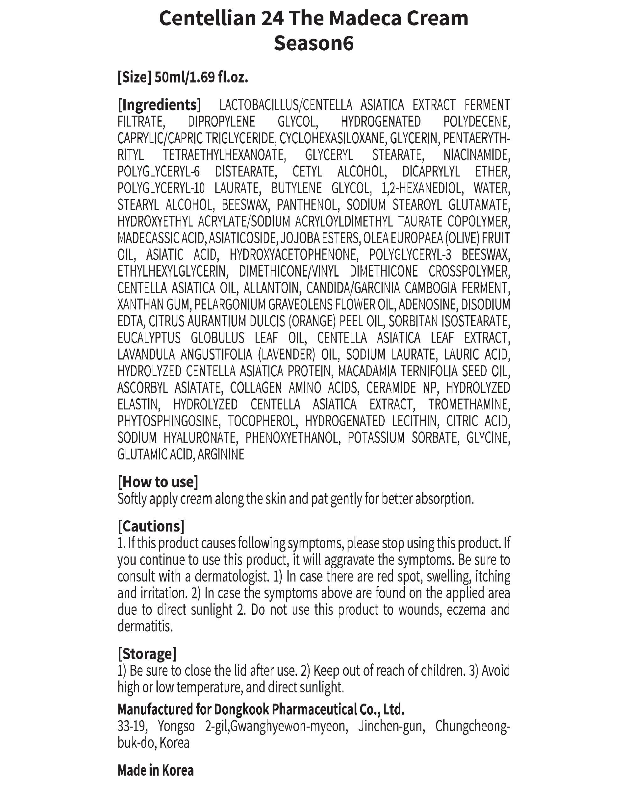 CENTELLIAN 24 CENTELLIAN 24 Madeca Cream (Season 6, 1.7fl oz) Centella Moisturizer for Face. Korean Skin Care for Dry, Sensitive Skin with TECA, Centella Asiatica, Madecassoside