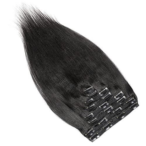 GREEMEO Yaky Clip In Hair Extensions Human Hair 120G 8PCS Perm Yaki Hair Extensions Clip In Human Hair for Black Women Light Yaky Straight Hair Clip Ins Soft Brazilian Remy Hair Thick Ends 18 Inch