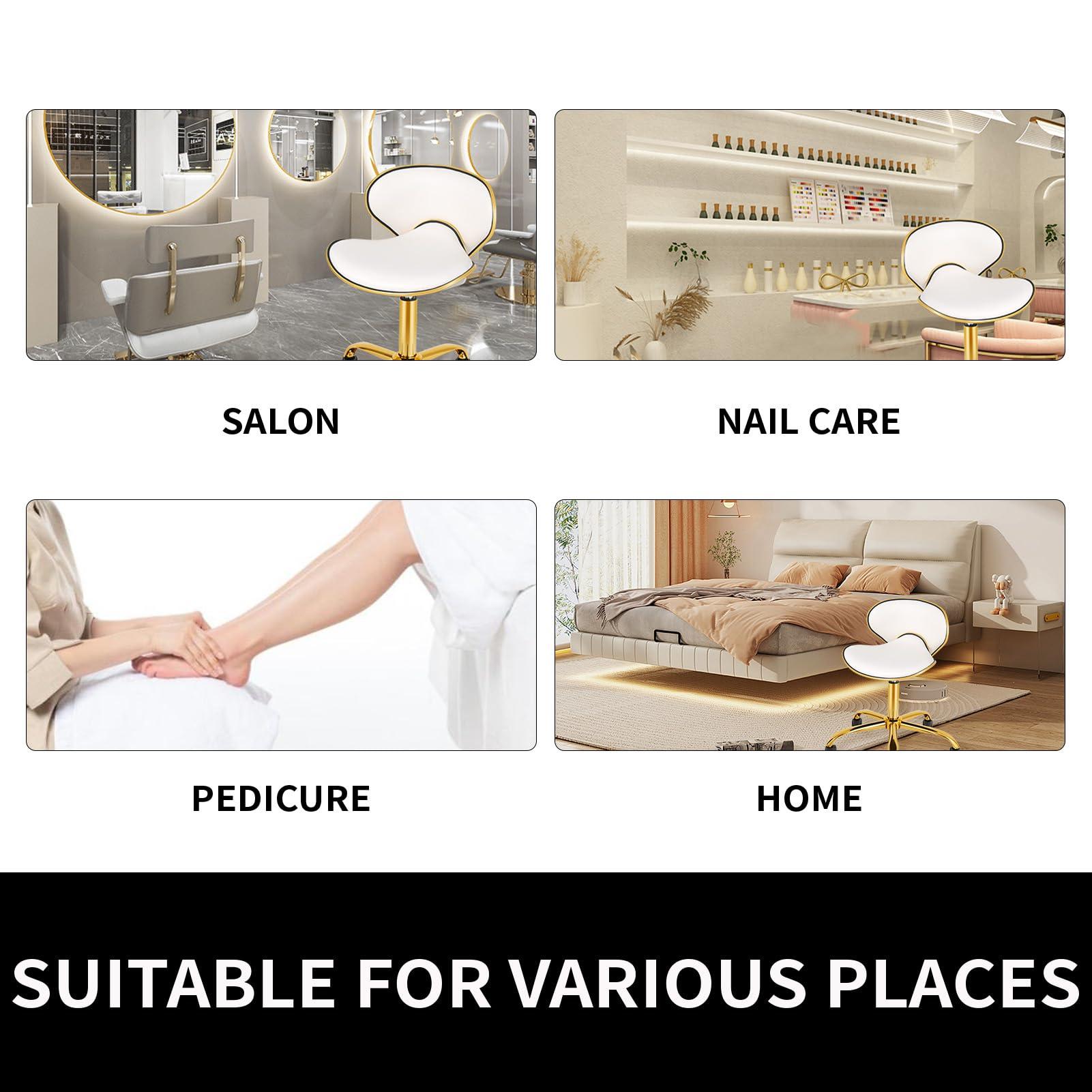 LUXMARS LUXMARS Adjustable Nail Tech Chair Rolling Stool with Backrest, Adjustable Height Stool for Salon, Lash, Nail Tech and Hair Stylist, Massage Tattoo Facial Stool with Wheels-White