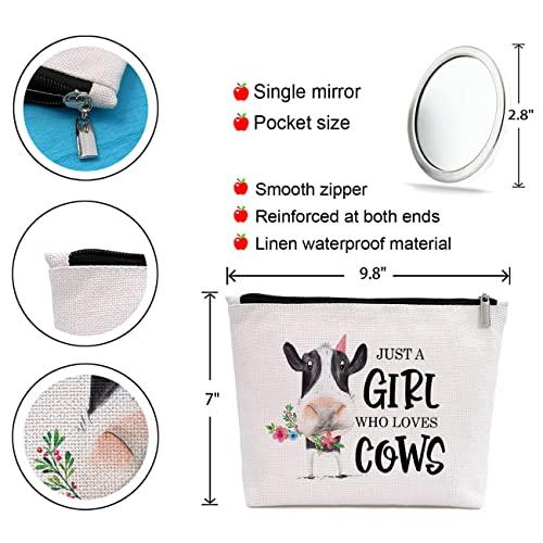 GevGuxLuo GevGuxLuo Cow Gifts for Cow Lovers, Cow Makeup Bag for Women with Mirror, Cow Birthday Gifts Ideas for Daughter Sister Bestie, Cute Cow Themed Gifts Animal Lovers Gifts for Women Who Loves Cows