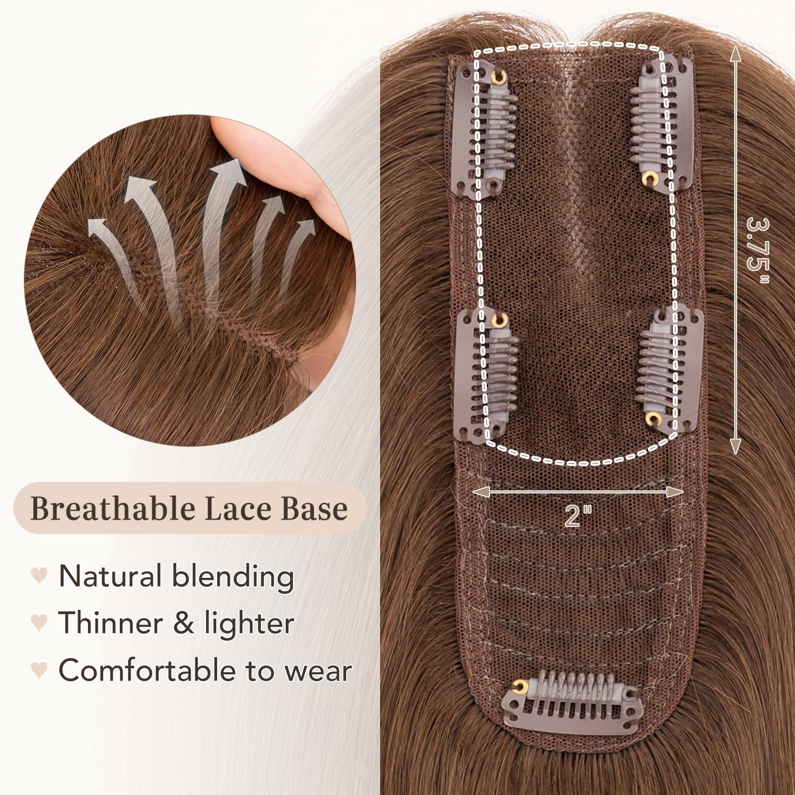 Hairro Hairro Hair Toppers For Women Real Human Hair Top Hair Pieces For Thinning Hair Short Topper Hairpiece Remy Toupee On Top Crown Topper Hair Extensions 12 Inches 41g #04 Medium Brown