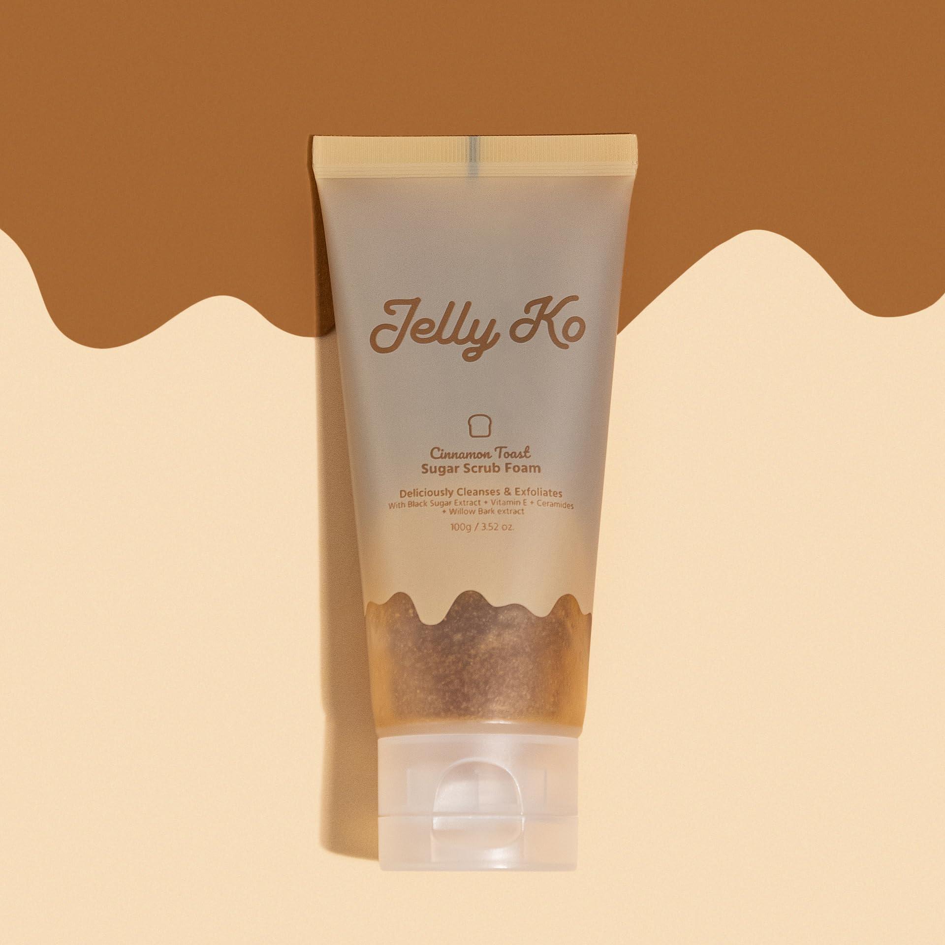 Jelly Ko Jelly Ko Cinnamon Toast Sugar Scrub Foam (3.52oz) - K-Beauty - 4-in-1 Cleanser, Exfoliator, Lip Scrub & Body Scrub - Cruelty Free - Oily, Acne-Prone & Combination Skin - Pore Cleanser