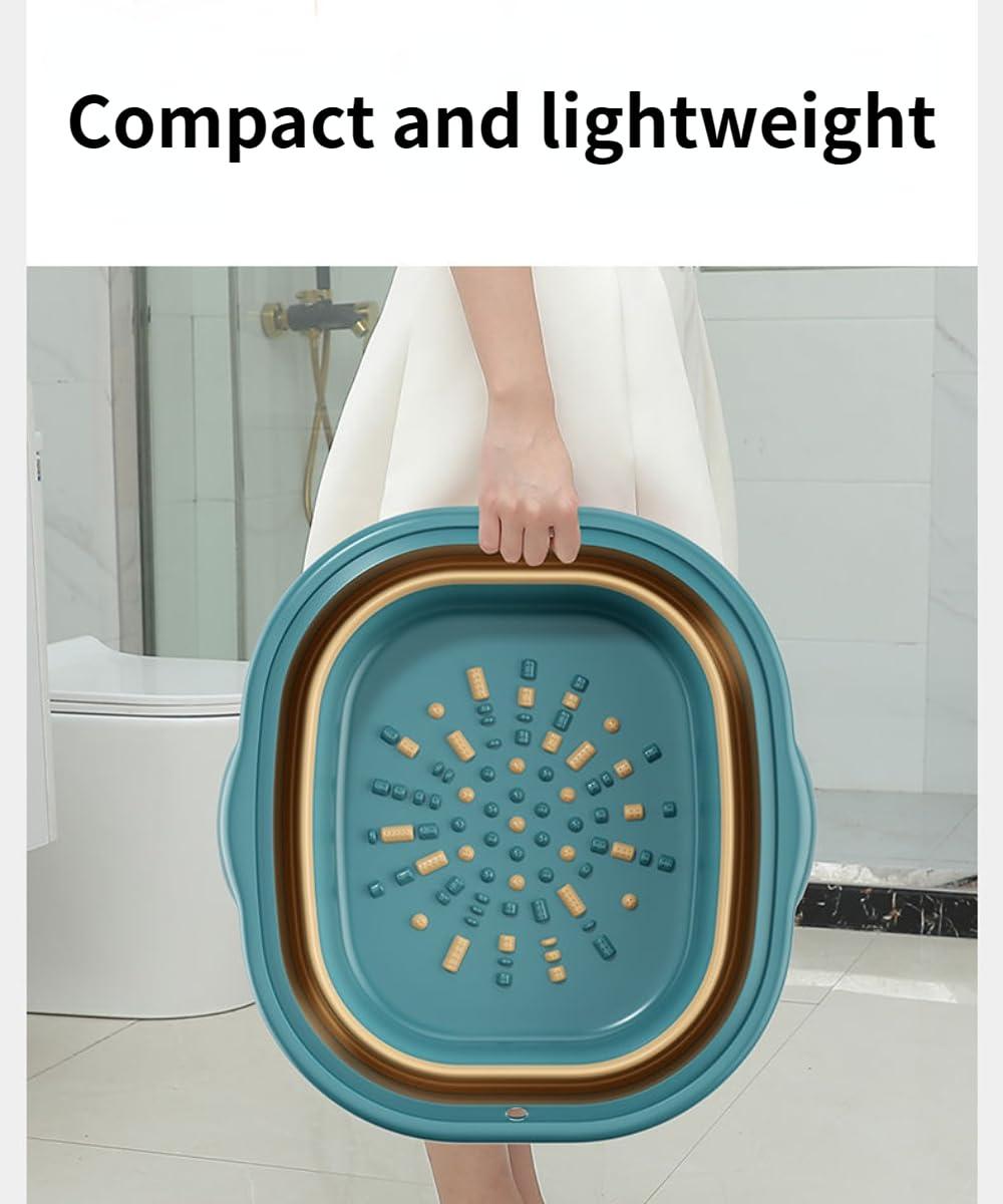 BeyondNice Portable Collapsible Foot Bath Basin for Soaking Feet, Foot Soak Tub, Plastic Foot Bucket and Massage Acupoint, Home Foot Spa Kit, Foldable Laundry Baske (Gray)