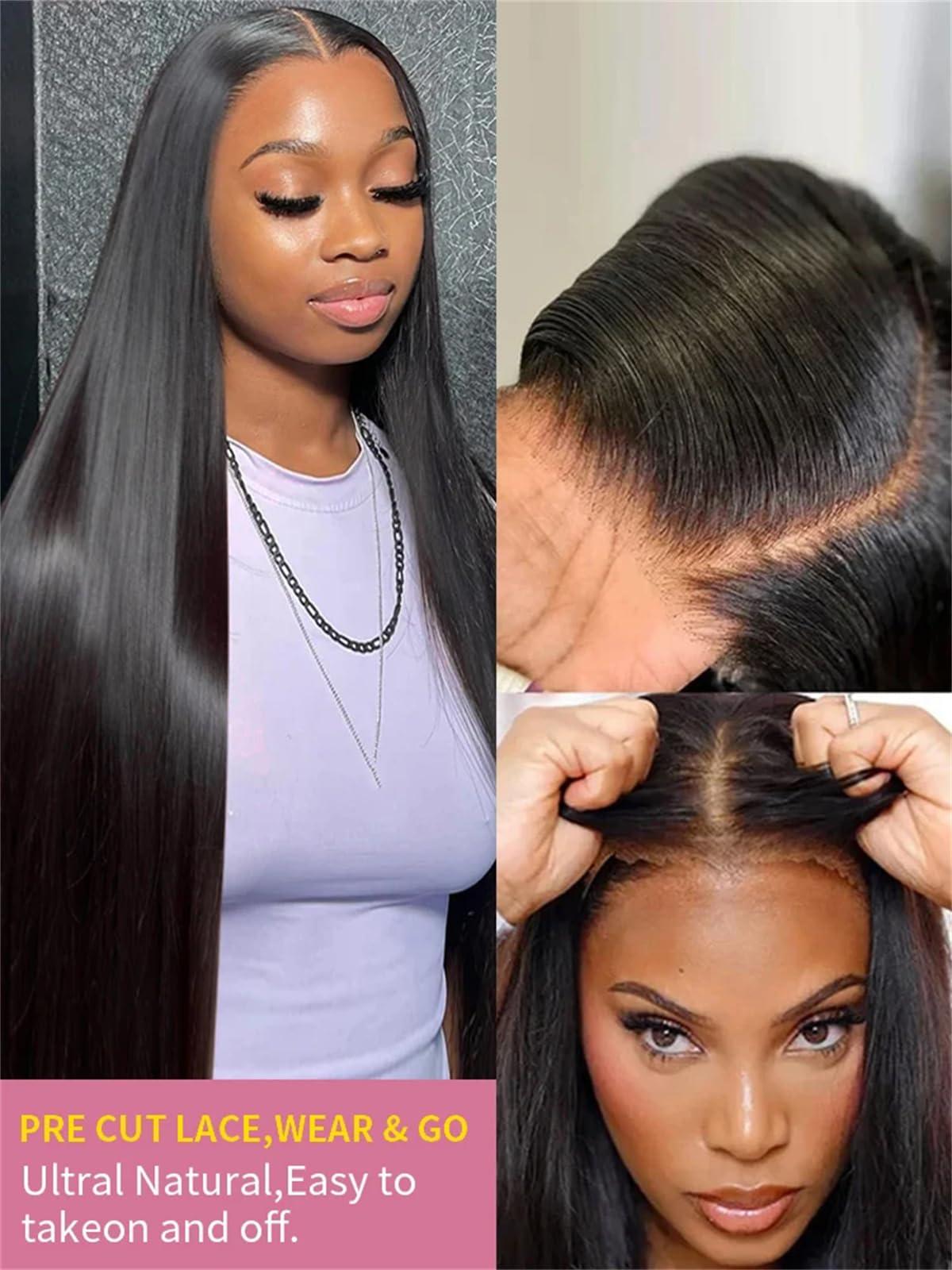 Human Lace Wig For Women Pre Cut No Glue Straight Glueless Wig Human Hair Preplucked Ready To Wear Brazilian 13X4 7X5 Lace Frontal Wigs For Women