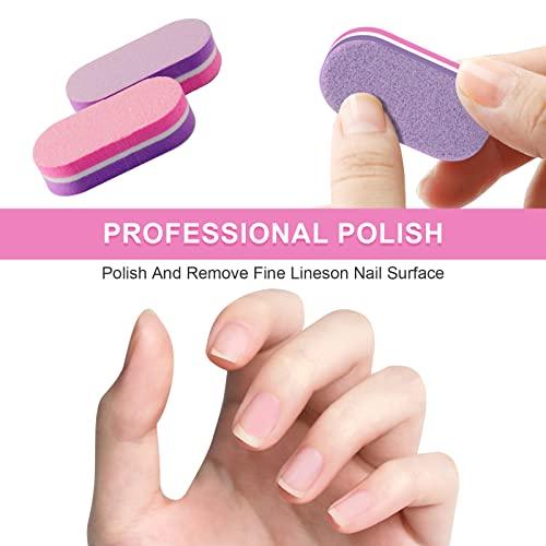 Diesisa Diesisa Mini Nail Buffers, 40pc 100/180 Grit Sponge Mini Nail Files Bulk for Acrylic Nails, Buffer Block Nail File,Mini Bulk Nail buffers Double Sided for Manicure Tools - Pink/Purple