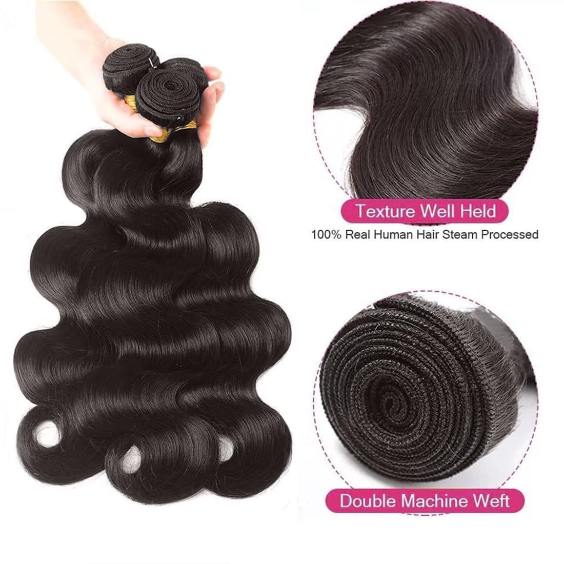 InsQueen 3 Bundles Human Hair 10A 100% Unprocessed Brazilian Virgin Human Hair Body Wave (18 20 22 Inch, Natural Black)
