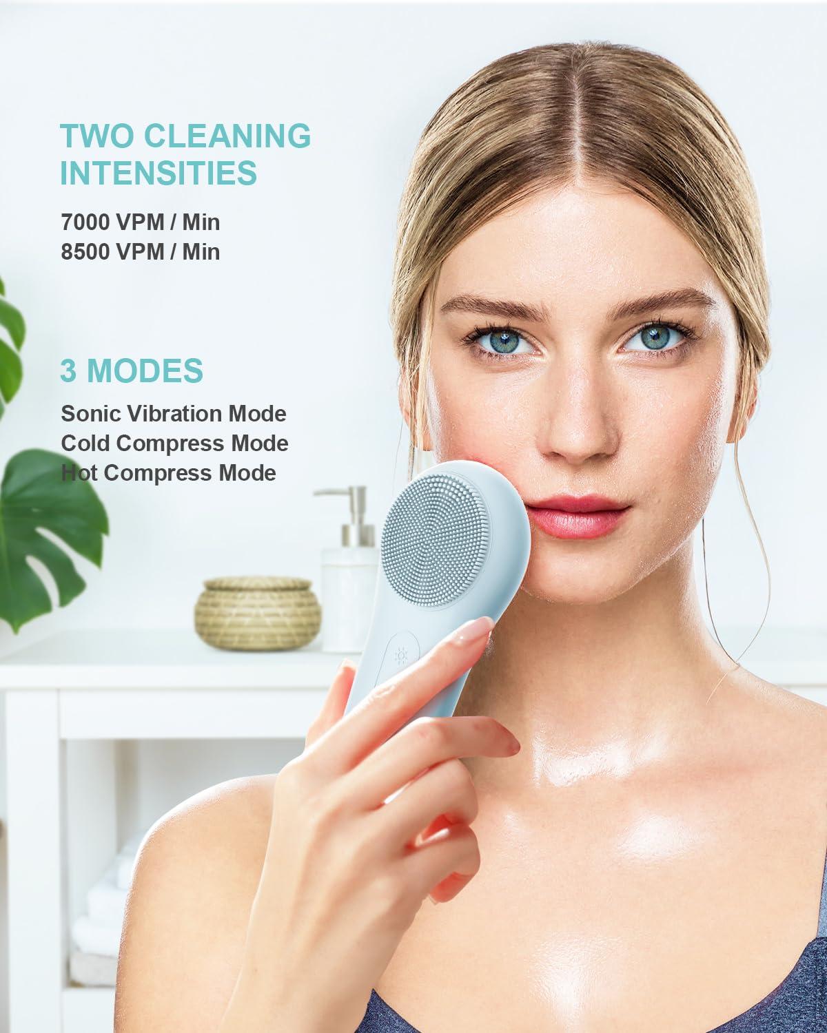 EZBASICS EZBASICS Facial Cleansing Brush face Scrubber Waterproof Face Scrub Brush for Men & Women Rechargeable Face Brushes for Facial Electric Silicone Face Scrubber Cleanser Brush 1 Pack+3 Modes Light Grey