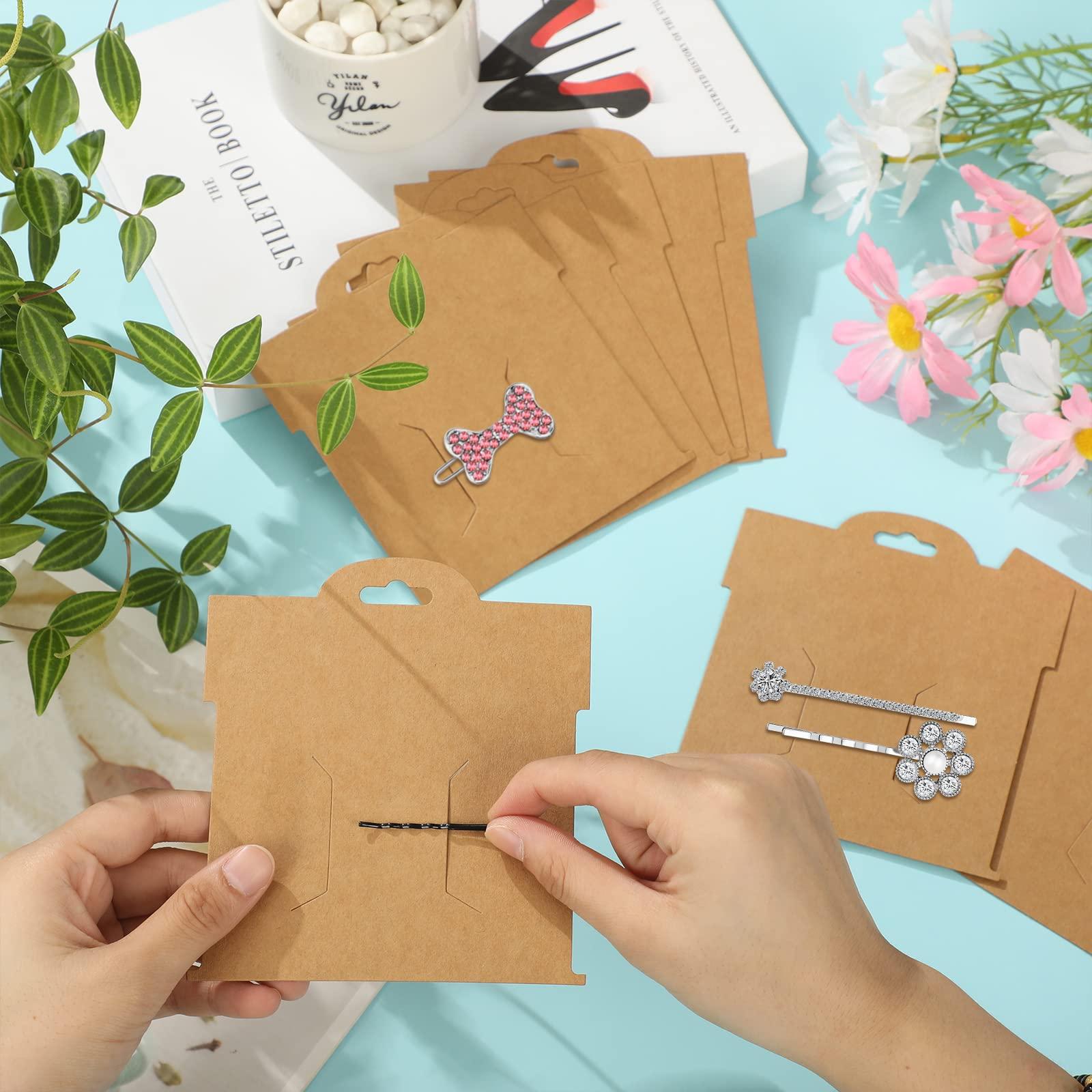 Geyee 50 Pcs Hair Clip Display Cards 4.75 x 5.25 Inch Kraft Hair Bow Holder Cards Brown Bow Display Rectangular Clip Collecting Cardboard for Barrettes Jewelry Organizing Accessories