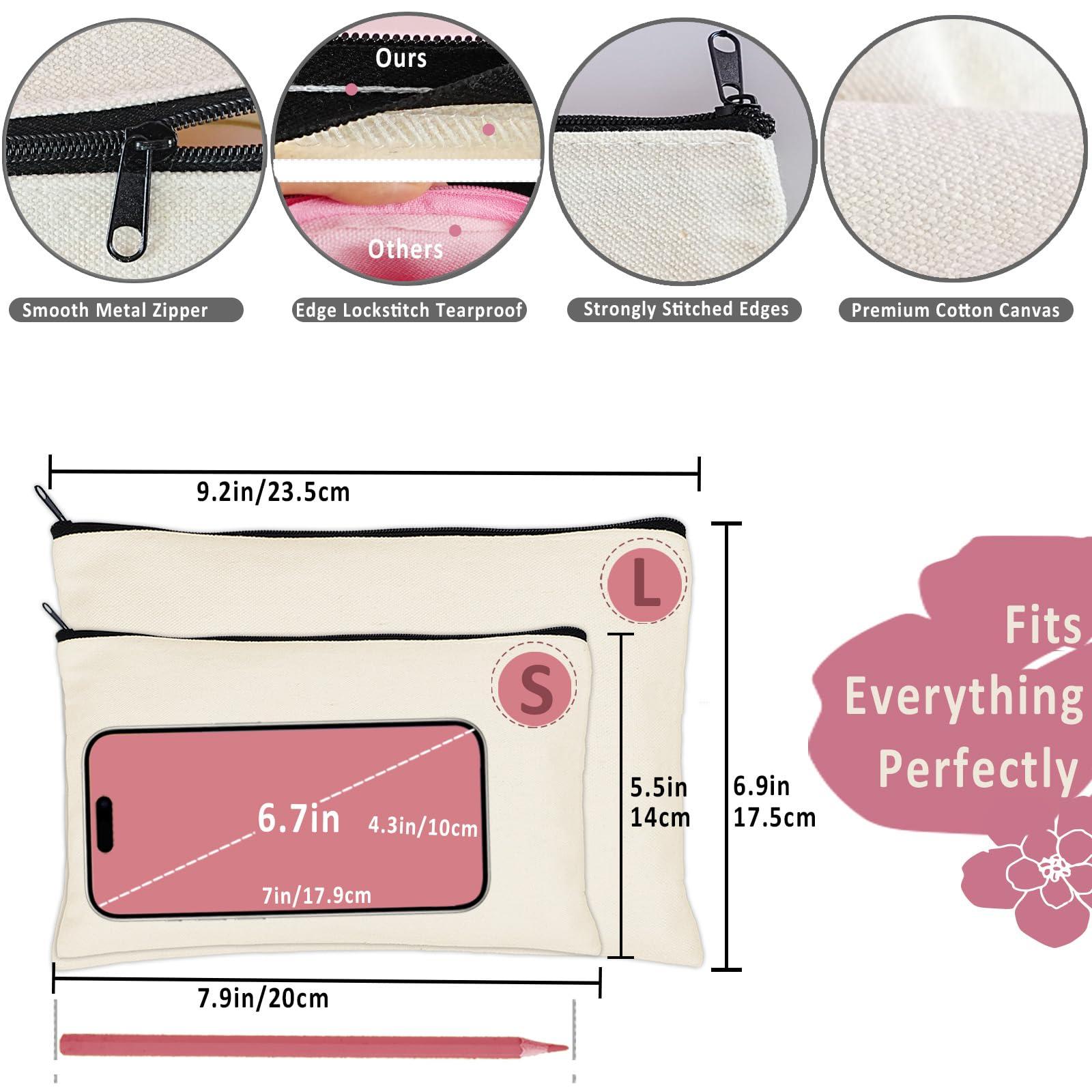 Koolmox Koolmox Canvas Makeup Bags, Canvas Zipper Pouch Bulk, 40 Pack 9x7\'\' Large Cosmetic Pouch Plain Craft Blanks Bag for Women to Personalize Decorate Tie Dye Vinyl Print to Travel Cosmetic Toiletry Pouch