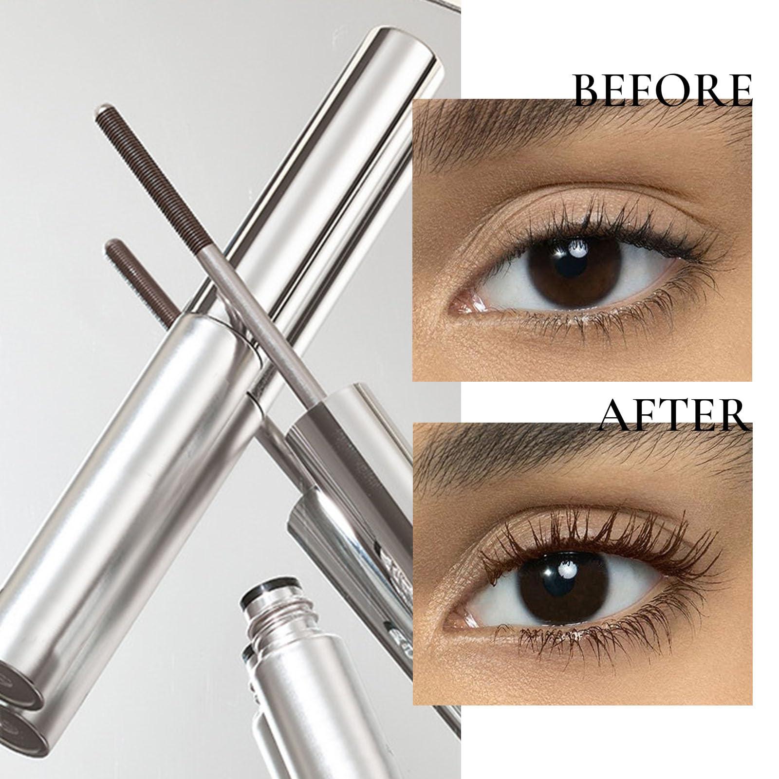 FREEORR FREEORR Washable Iron Wand Mascara Brown, Curling Iron Wand 3D Mascara Non-Clumping, Smudge-Proof Extra Slim Mascara with Metal Rod Wand Curling Eyelash Iron Brush Wand Mascara-Brown