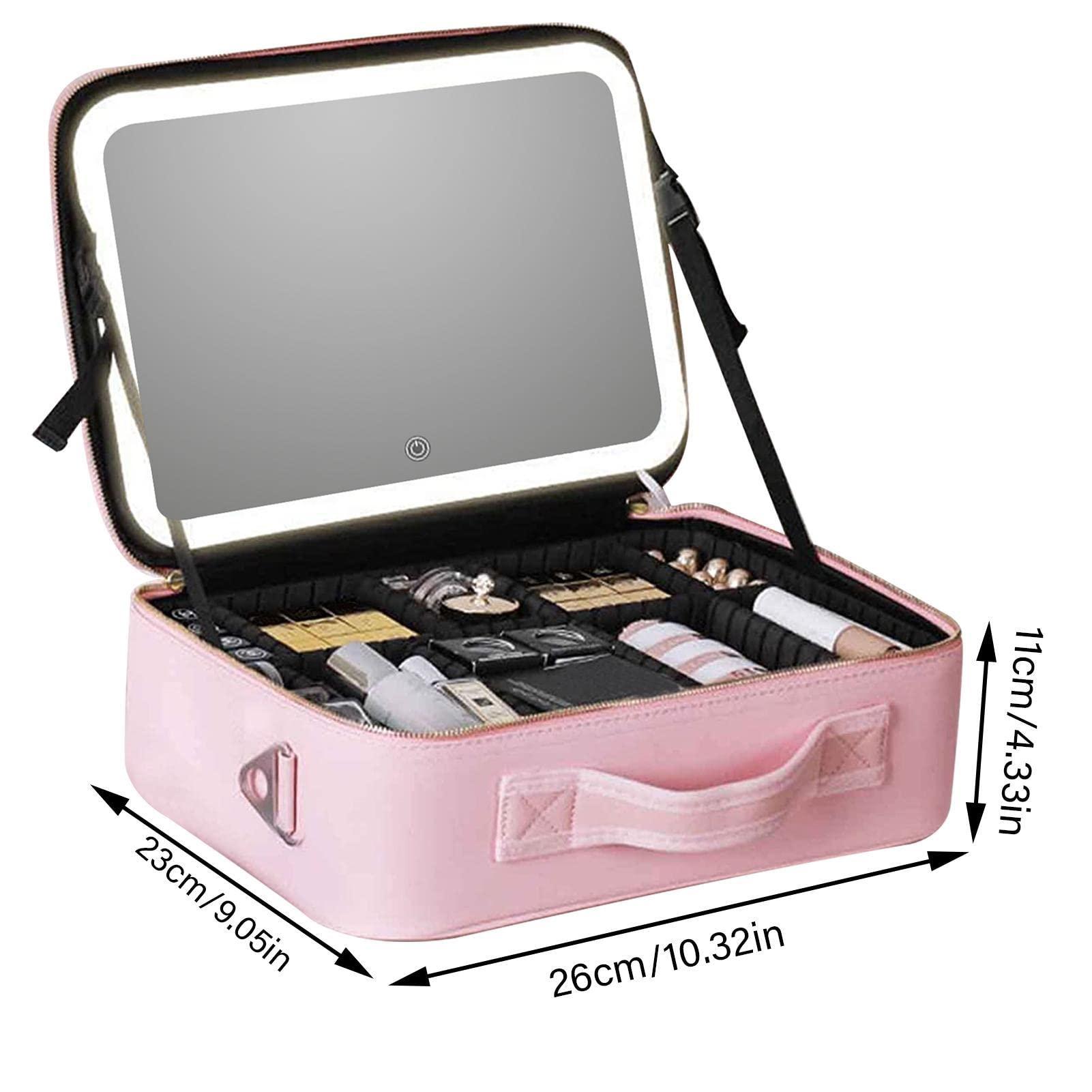 Generic Large Capacity PU Leather Professional Makeup Bag Travel Cosmetic Bag with Mirror and Lights, Waterproof Portable Makeup Organizer Make up Bag with Compartment for Travel Traveling Toiletry Bag