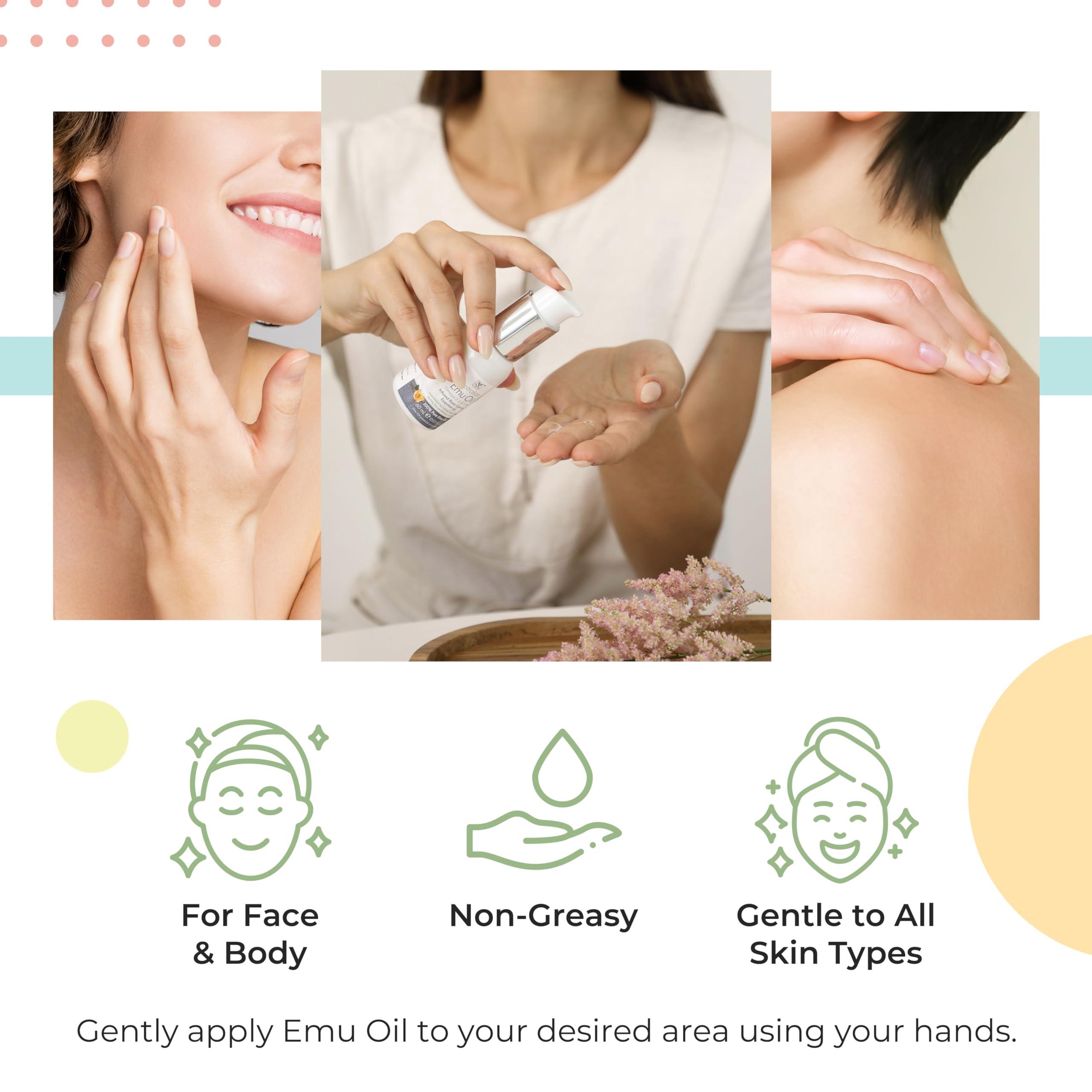 YNN Y-Not-Natural Emu Oil Skin Moisturizer - Scalp, Hair, Face, Body & Nail Moisturizer with Omega 3, 6, 9, Vitamins, & Minerals - Body & Face Serum for Fine Lines, Stretch Marks, Dry Lips & Cuticles - 60mL, Unscented