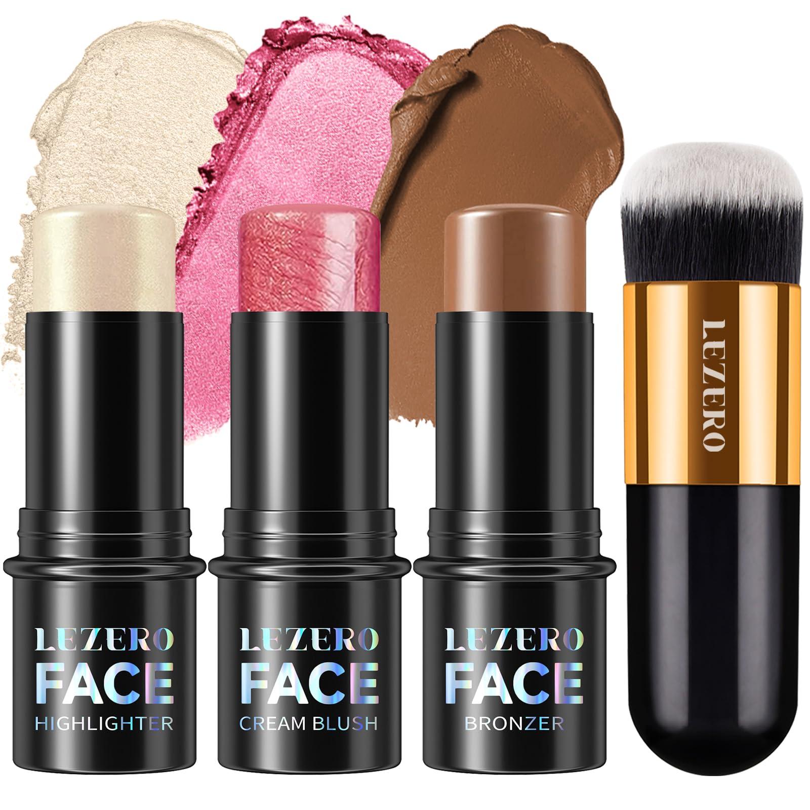 Lezero 3Pcs Cream Contour Stick Makeup Kit, Shades with Highlighter Stick, Blush Stick and Bronzer Stick for Sculpt the Cheeks and Body, Long Lasting,Waterproof, Dewy & Matte Finish, LIGHT(#01,03,04)