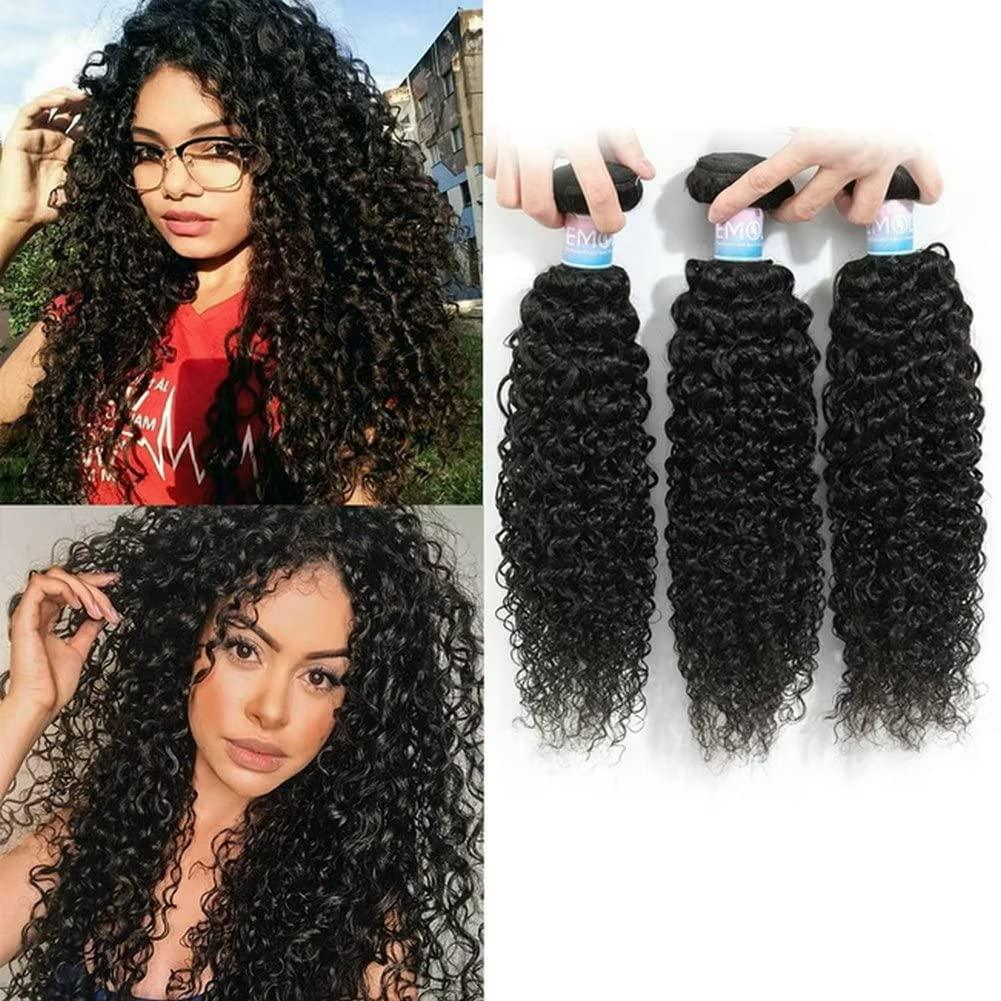 EMOL Kinky Curly Human Hair Bundles Thick Curly Weave Bundles Virgin Hair Bundles Full Head Hair Natural Black Color Hair Bundles Can Be Dyed 3 Bundles Total 300g 18 18 18 Inch