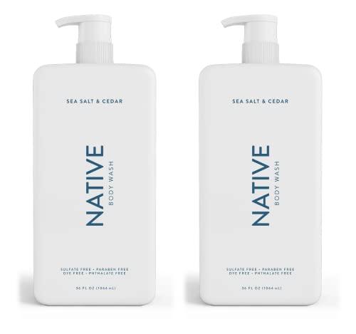Native Native Body Wash for Women, Men | Sulfate Free, Paraben Dye with Naturally Derived Clean Ingredients, 36 oz bottle pump- 2 Pack (Sea Salt & Cedar) 72 Fl Oz