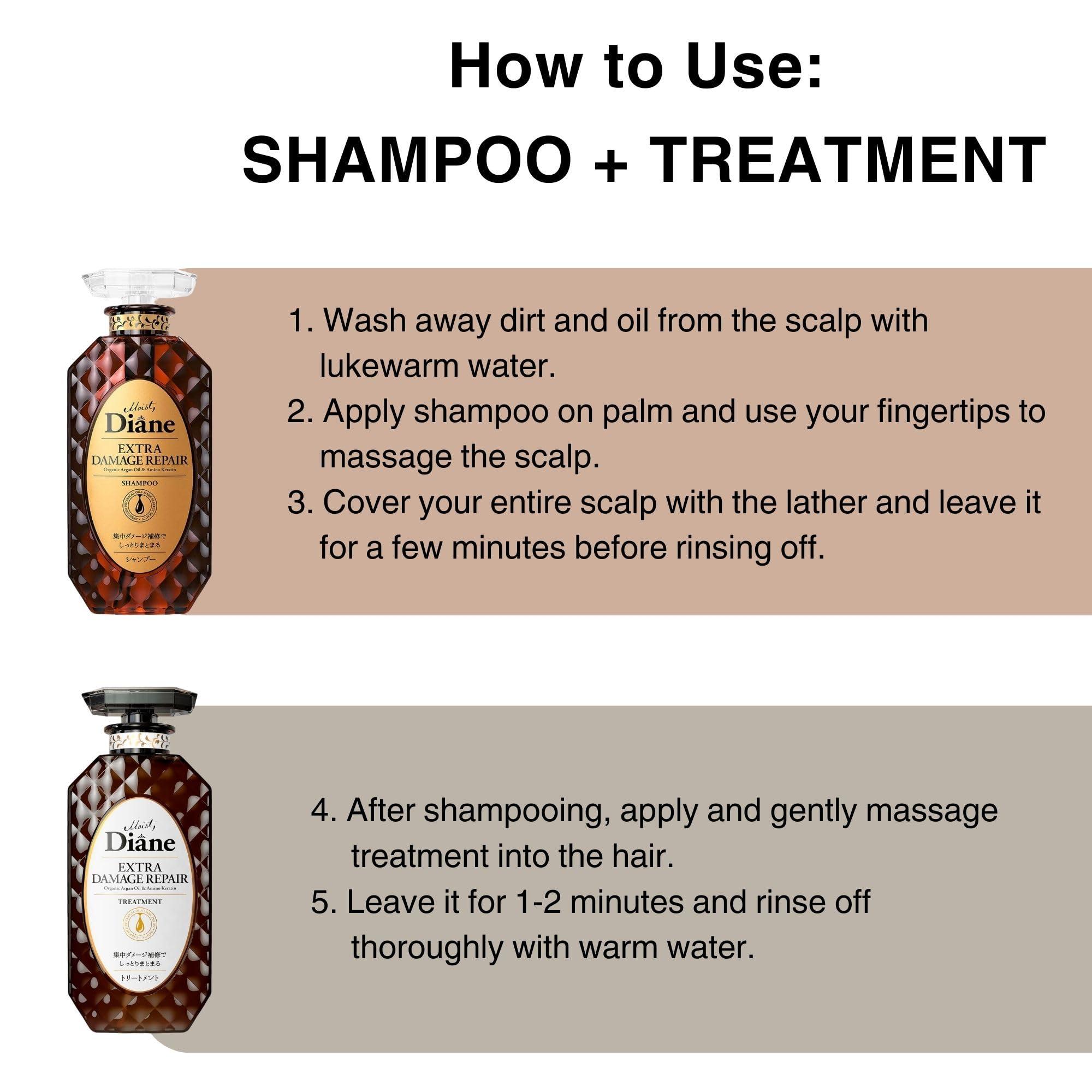 Moist Diane Moist Diane Keratin Shampoo and Conditioner Set for Damaged & Permed Hair Women & Men, Organic Haircare with Argan Oil & Mango Oil from Japan, Silicone & Sulfate Free, EXTRA DAMAGE REPAIR, 15.2 Fl Oz