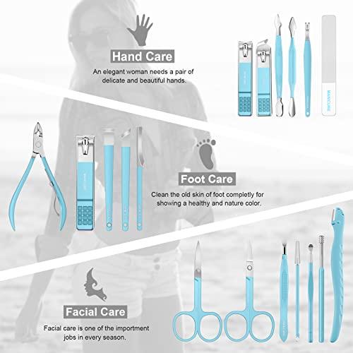 Leipple Manicure Set Professional Pedicure Kit Nail Clippers Kit - 18 pcs Nail Care Tools - Grooming Kit with Luxurious Upgraded Travel Case (Blue)