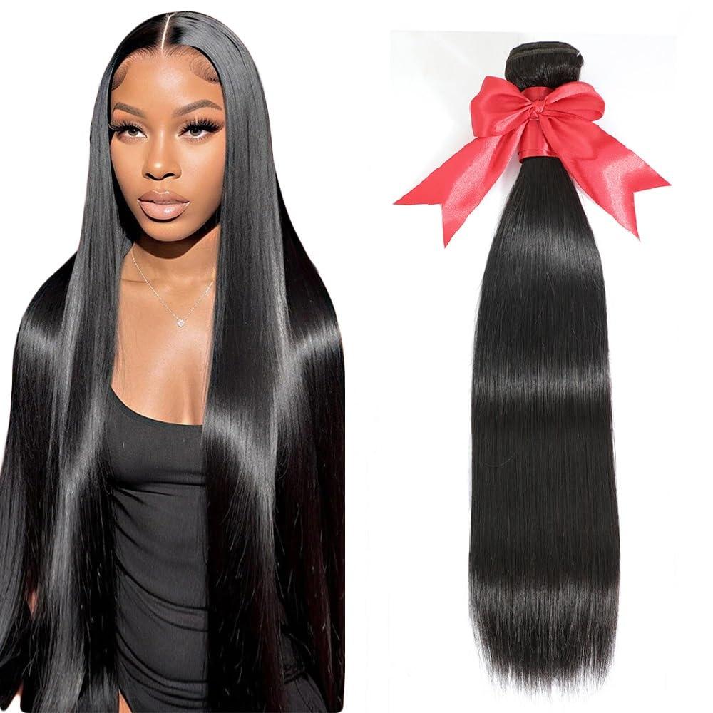Wowqueen Beauty 10A Straight Single Bundles Human Hair 10 Inch Brazilian Straight Human Hair Bundles 100% Unprocessed Virgin Weave Bundles Human Hair 1 One Bundle Natural Black Color