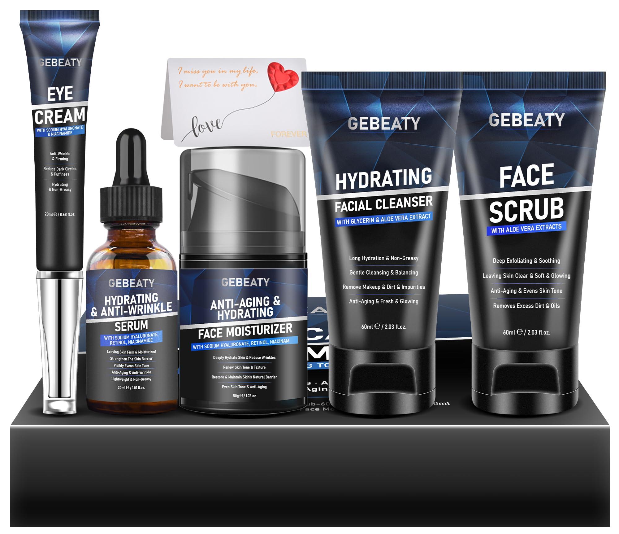 GEBEATY Mens Skin Care Kit,Deep Hydrate,Moisturize,Firm Skin,Gentle Men's Skincare Set,Facial Skin Care Routine Kit Men Christmas Valentines Day Gifts for Him Boyfriend Husband Fathers Dad