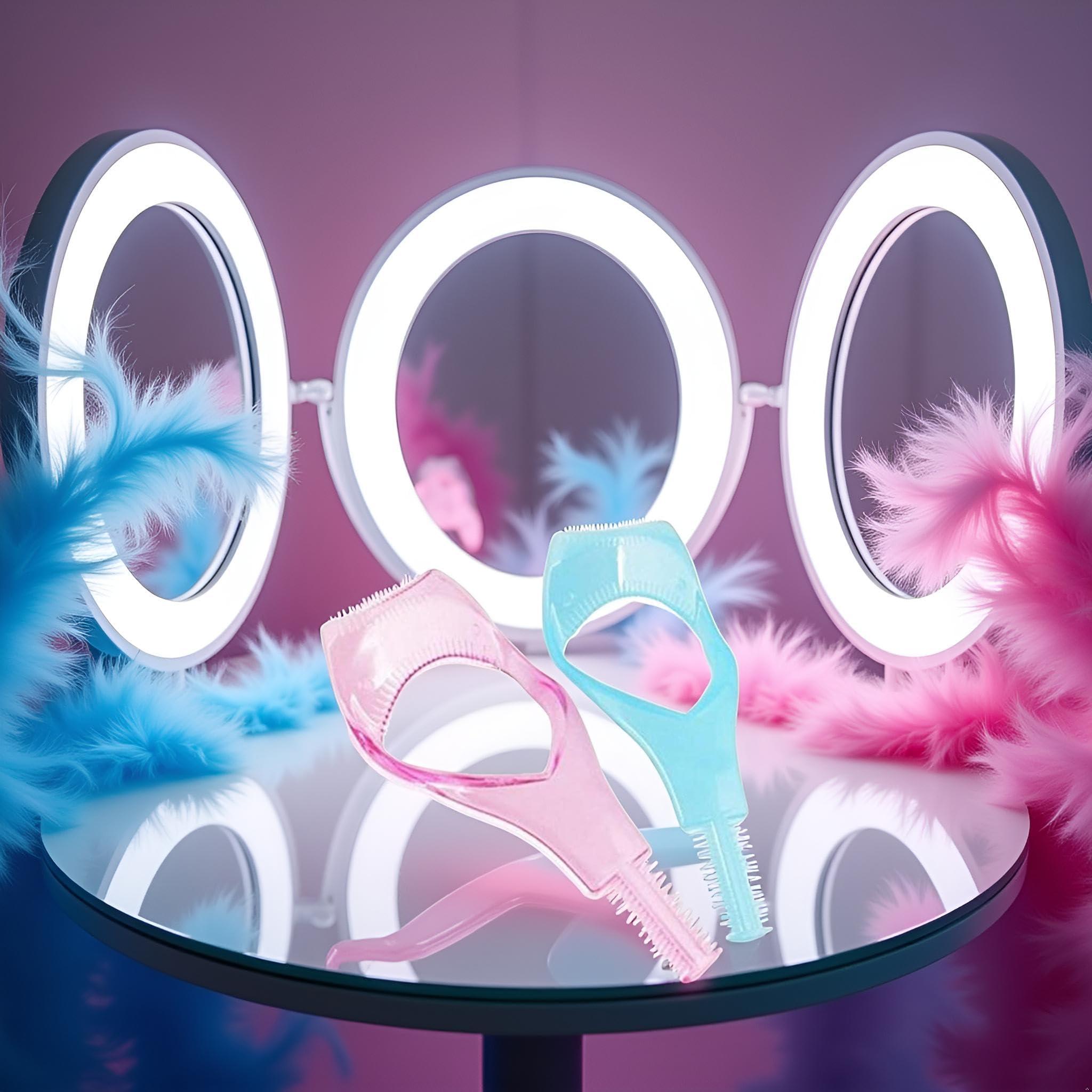 DPWOUM 2Pcs Pink and Blue 3in1 Mascara Shield Guard Eyelash Brush Curler Guide Applicator Comb Makeup Tool Random Color Mascara Brushes Makeup Brushes and Tools