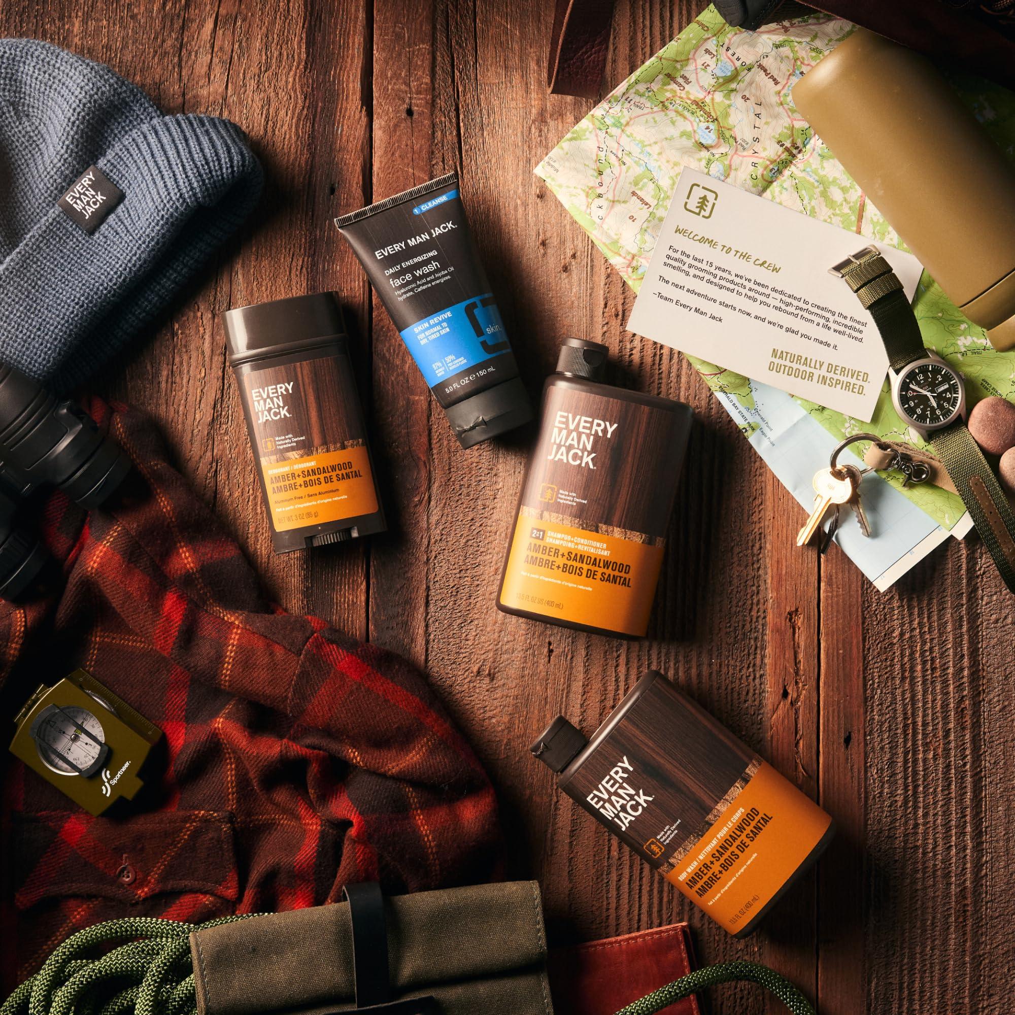 Every Man Jack Every Man Jack Mens Amber + Sandalwood Bath and Body Gift Set - Clean Ingredients & Sandalwood, Amber, and Vetiver scent - Round Out His Routine with Body Wash, 2-in-1 Shampoo, Deodorant & Face Wash