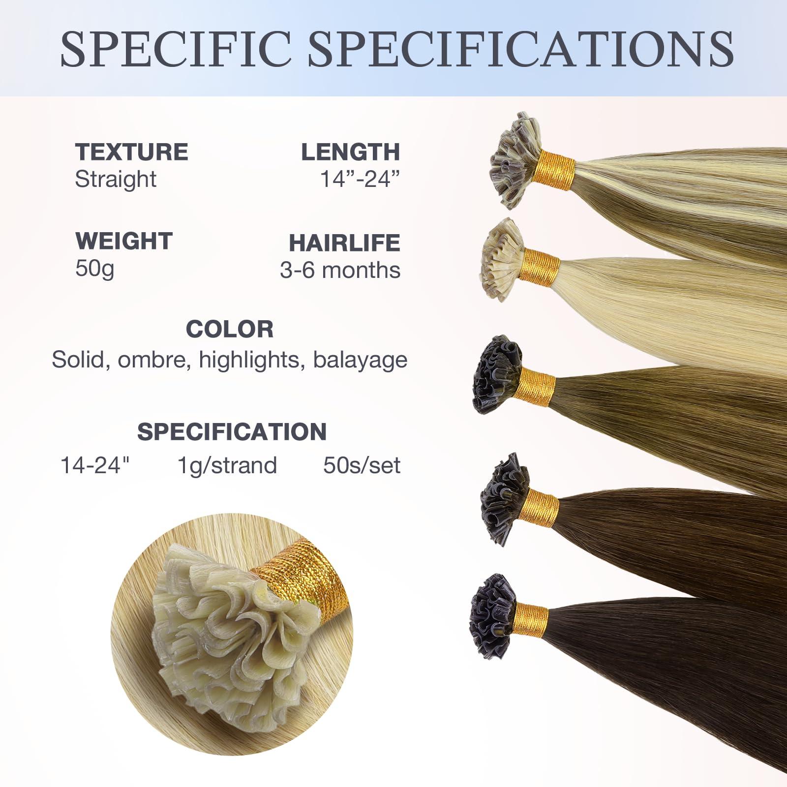 DOORES DOORES U Tip Hair Extensions Real Human Hair, 18 Inch 50g/50s, Dark Blonde Highlighted Bleach Blonde Invisible Human Hair Extensions for daily wearing