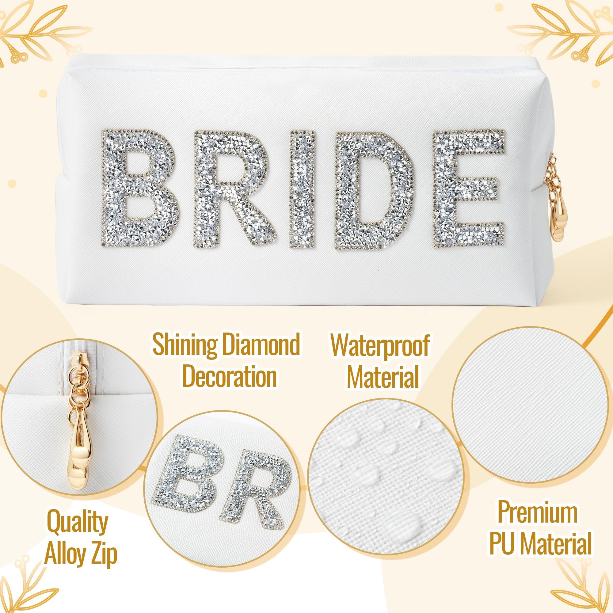 Belanttega Belanttega Bride Cosmetic Toiletry Bag - Bride to be Makeup Bag Large Capacity Travel Toiletry Bag With Diamond Rhinestone Portable Purse for Wedding Engagement Bridal Shower Bridesmaids Bachelorette