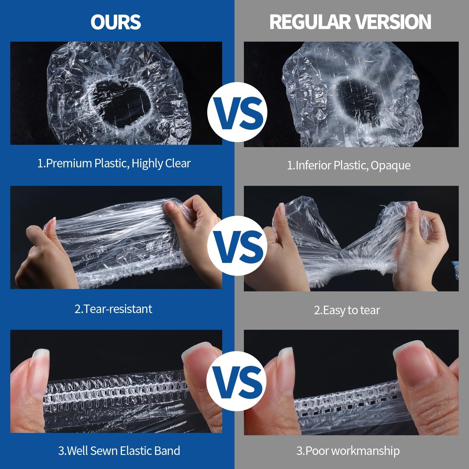 LEOBRO LEOBRO Disposable Shower Caps, 100PCS Shower Caps, Shower Cap for Women Waterproof, Disposable Clear Plastic Shower Cap for Women, Thick Plastic Caps for Hair Treatment, Regular Size 17.3 INCH