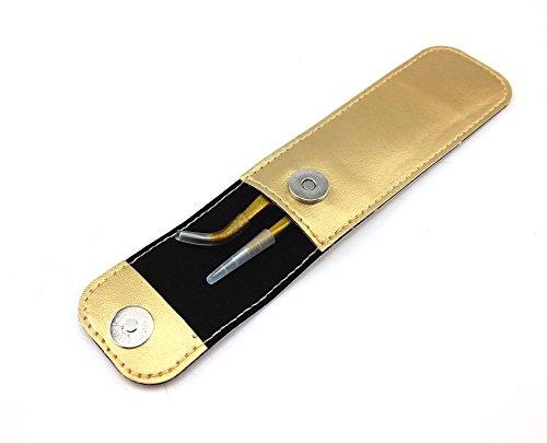 yueton yueton 2pcs Gold Color Coated Stainless Steel Straight and Curved Head Tweezers with Leather Case for Eyelash Extension