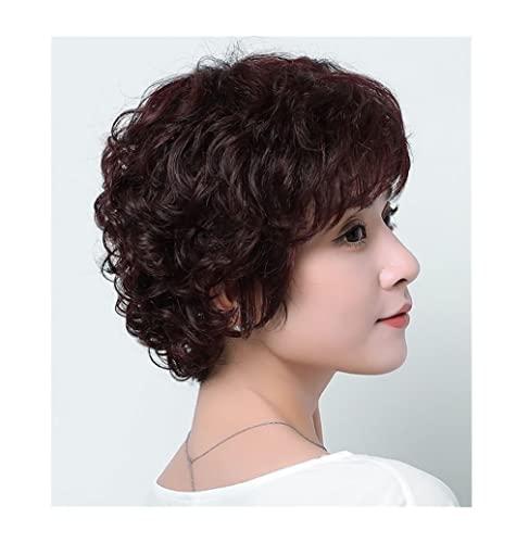 AQUETI AQUETI Wigs Daily Party Short Red Wigs for Women Natural Wig Wave Synthetic Full Old Lady Brown Wig Women Wig