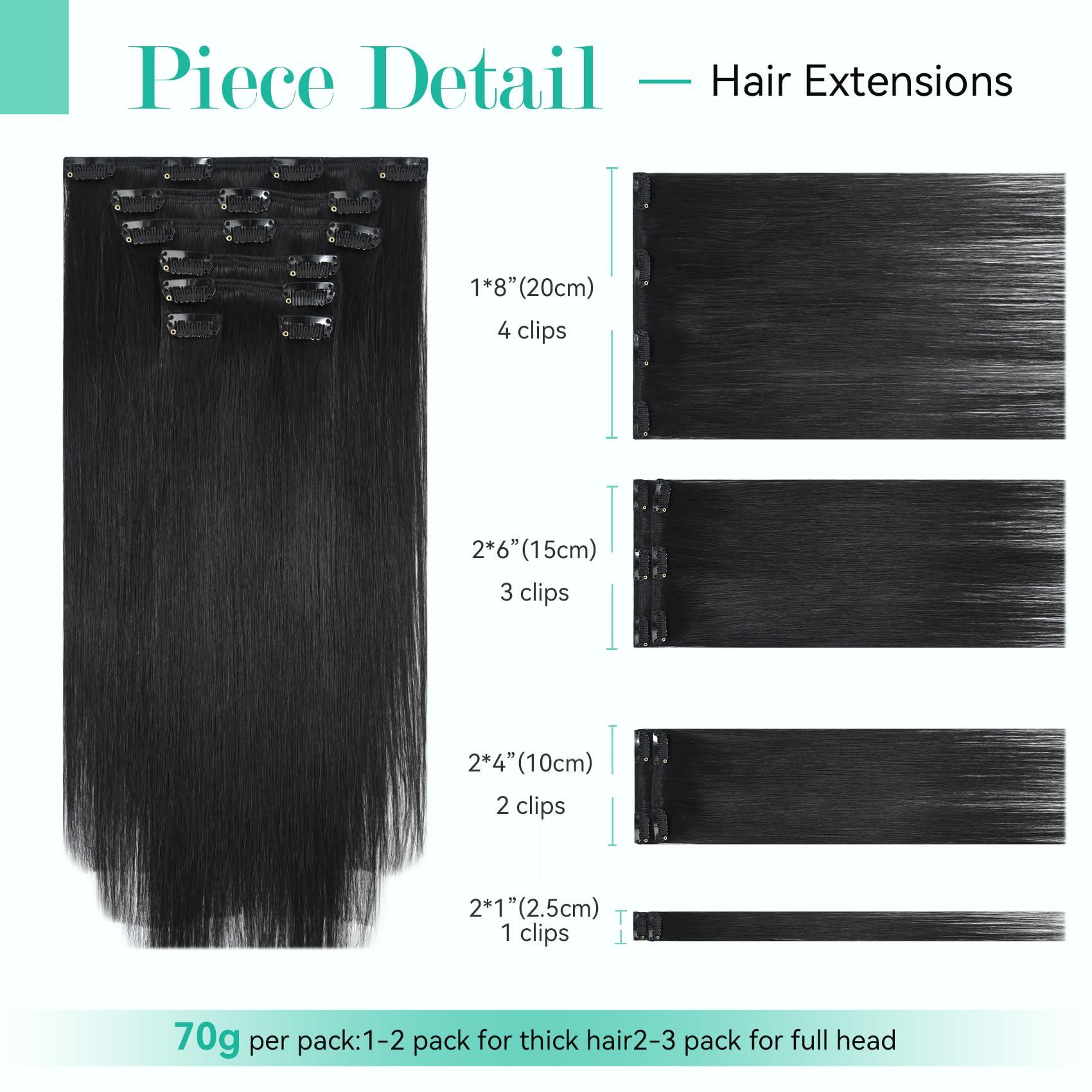 Ukira Ukira Black Hair Extensions Real Human Hair, 22 Inch 70g 7pcs Natural Black human hair clip in extensions, Soft Straight Remy Human Hair Extensons Clip in Hair Extensions Black Women