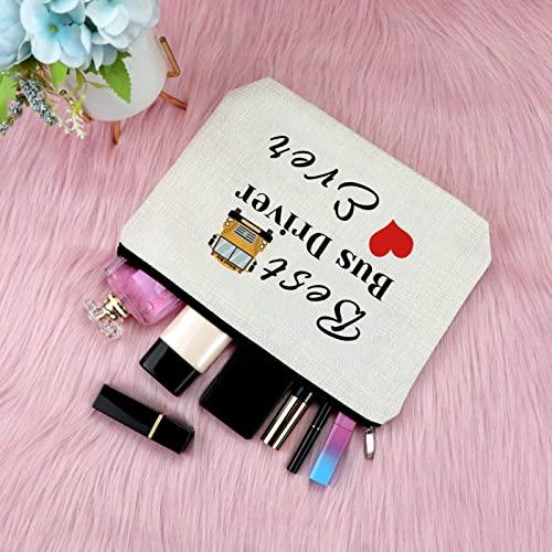 Sfodiary Bus Driver Appreciation Gifts Makeup Bags Best Bus Driver Ever Gift School Bus Driver Gift Cosmetic Bag Thank You Gift for Driving Birthday Gift for Her Christmas Retirement Gift Travel Cosmetic Pouch