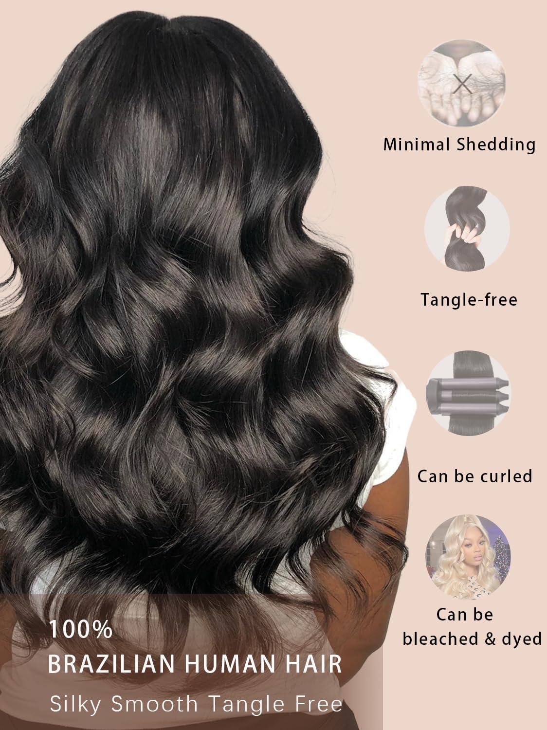 YNiSew Human Hair Bundles 24 26 28 30 Inch Brazilian Body Wave Bundles Human Hair Bundles Deals Human Hair Weave 4 Bundles Wavy Natural Black YNiSew