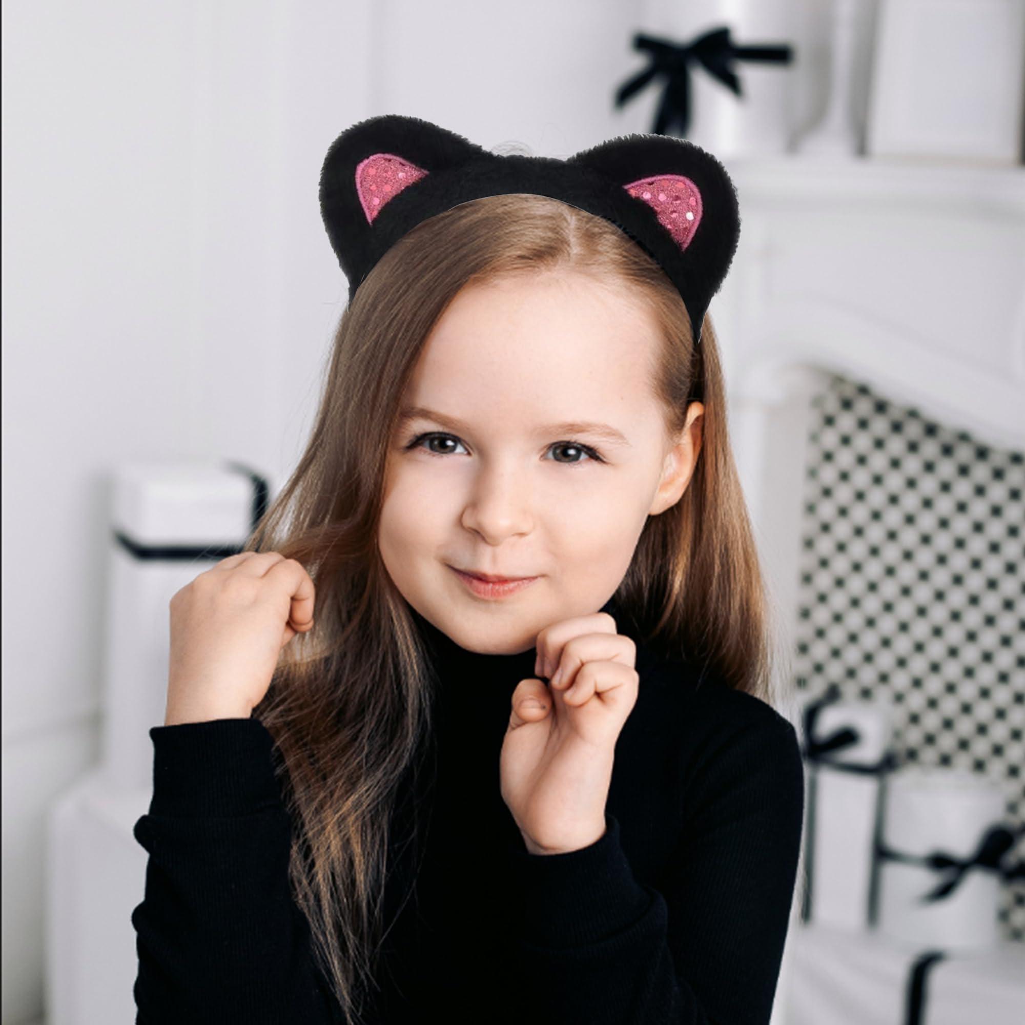 AEGYPIUS AEGYPIUS Cat Ears Headbands, Sparkling Black Cat Ear Headband Cute Lovely Hairband Plush Cat Ears Hair Headbands Washing Face Headbands Perfect for Dress-Up and Fun, Makeup, Teen Girls & Women