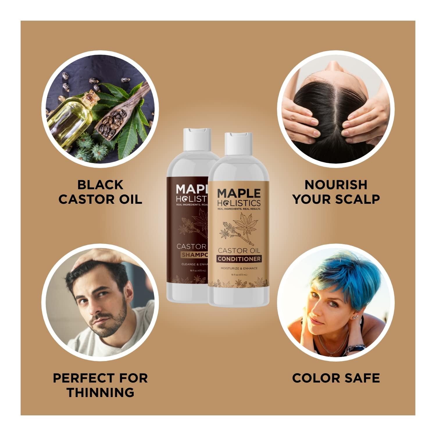 Maple Holistics Castor Oil Shampoo and Conditioner Set - Jamaican Black Castor Oil Shampoo and Biotin Collagen Conditioner - Sulfate Free Shampoo and Conditioner for Fine Hair and Dry Scalp Care (Vanilla) -16 Fl Oz