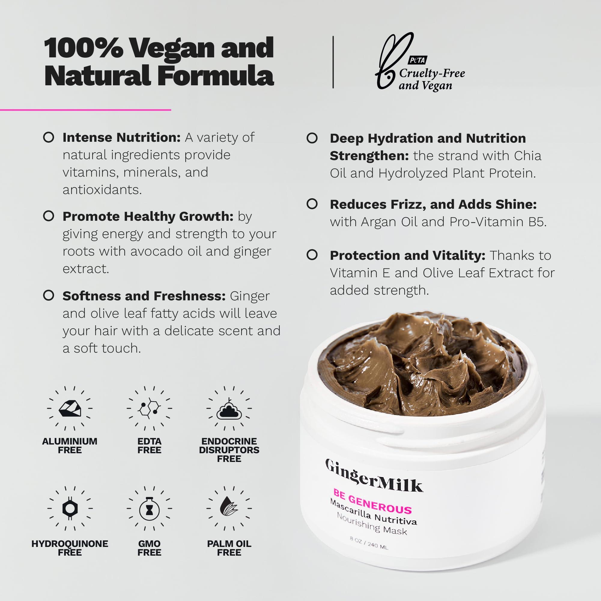 Ginger Milk Natural Care GINGER MILK - Hair Mask, Hair Care, Hair Mask For Damaged Hair, Deep Conditioning Hair Mask, Hair Mask For Dry Damaged Hair And Growth, Be Generous(8 oz.)