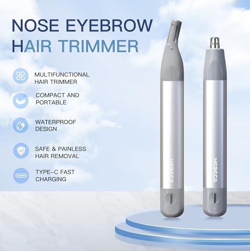 HEBECA HEBECA Nose Hair Trimmer for Women 2in1 Facial Hair Removal Trimmer - Metal Body, Rechargeable, Waterproof, Portable - Nose, Ear, Eyebrow, Peach-Fuzz, Lips, Chin FT2001 (Silver)