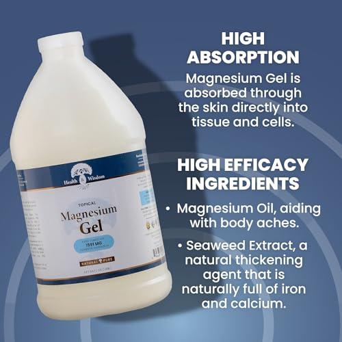 Health and Wisdom Health and Wisdom Topical Magnesium Gel with Seaweed Extract - Magnesium Gel Topical for Muscles, Magnesium Topical Gel, Gel Magnesium, All Natural Magnesium Gel, Magnesium Chloride Gel - 64 Fl Oz
