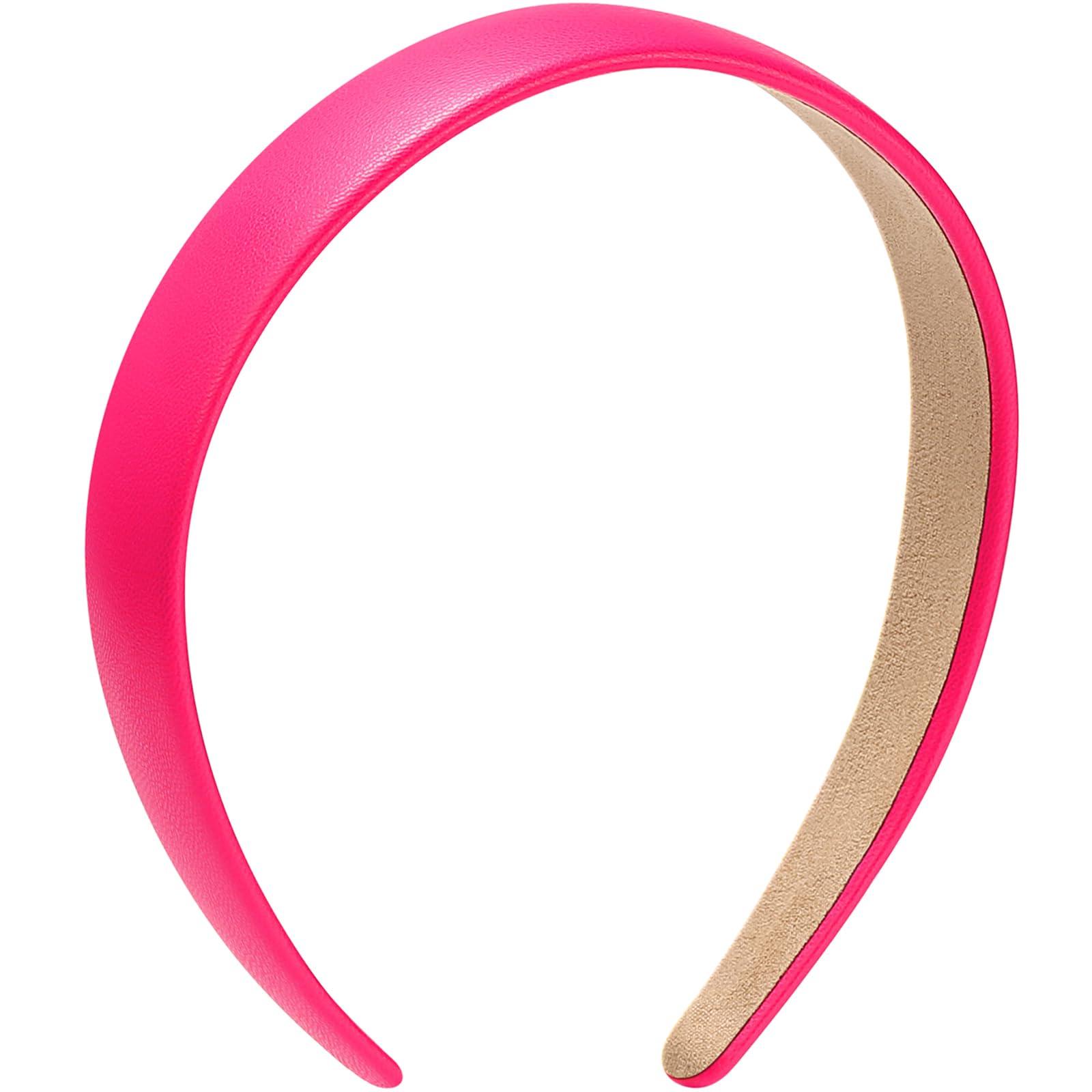 WantGor WantGor 1 Inch PU Leather Headband, Wide Padded Hairband Fashion Hair Bands Cute Womens Headbands Holiday DIY Hair Accessories (Rose Red)
